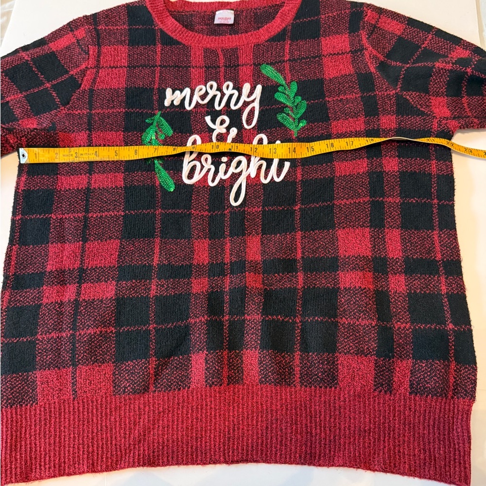 Holiday Time Ugly Christmas Sweater Women’s Sz XL Plaid Merry Bright Red Plaid - Picture 5 of 6